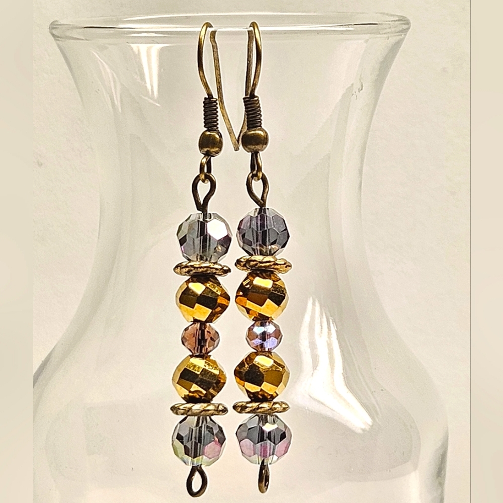 Sparkly Purple and Dark Gold Beaded Earrings